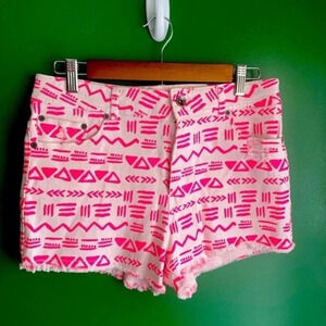 Dollhouse Hot Pink White Distressed Jean Shorts Size‎ 12 EUC!